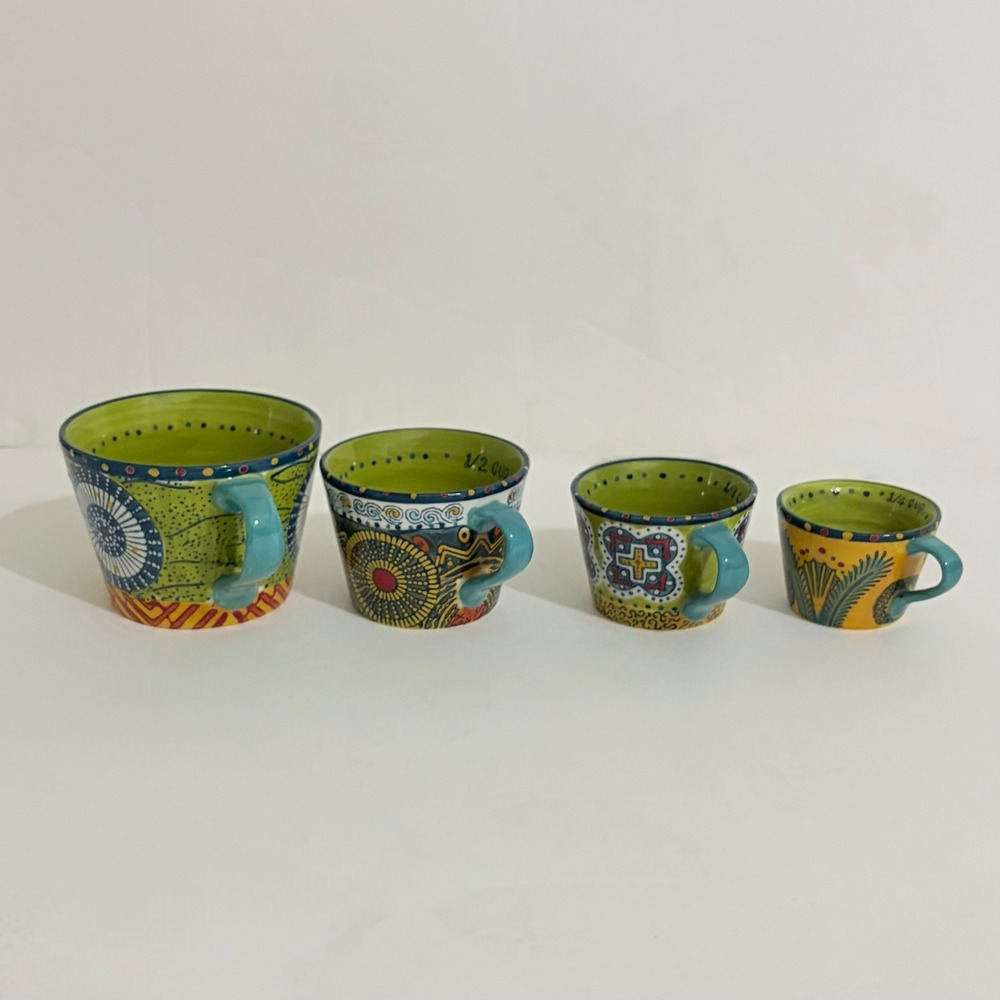 ANTHROPOLOGIE Austin Flora Measuring Cups Ceramic Handled Colorful Set of 4 - Picture 7 of 11